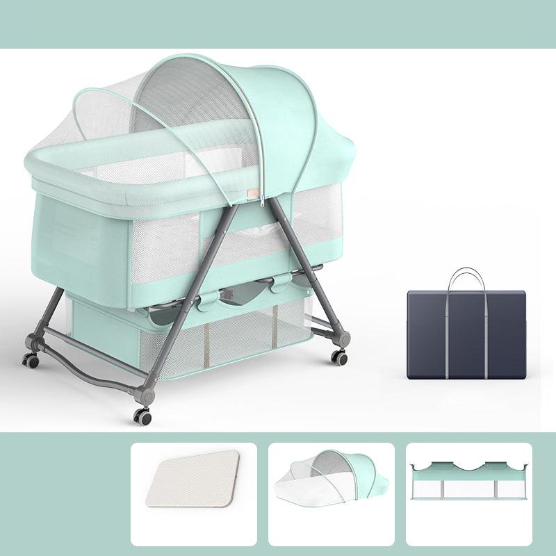 Modern Rocking Metal Crib Cradle Foldable Height Adjustable with Bedding