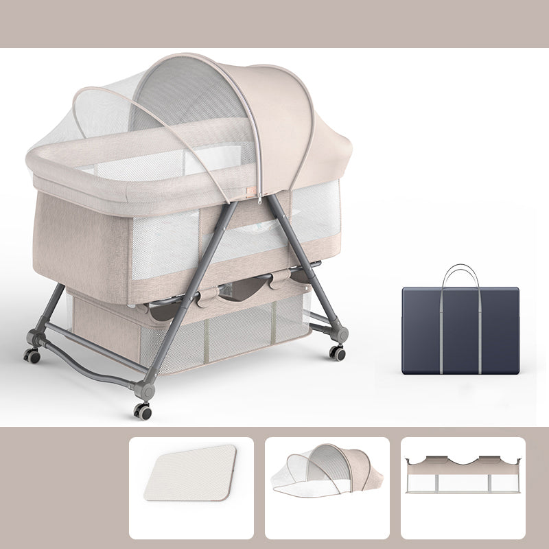 Modern Rocking Metal Crib Cradle Foldable Height Adjustable with Bedding