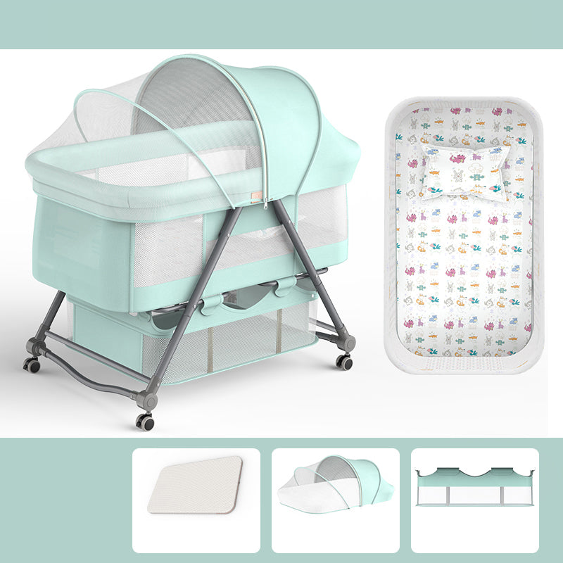 Modern Rocking Metal Crib Cradle Foldable Height Adjustable with Bedding