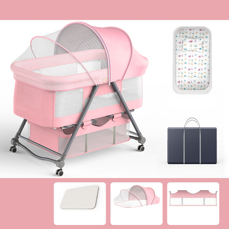 Modern Rocking Metal Crib Cradle Foldable Height Adjustable with Bedding