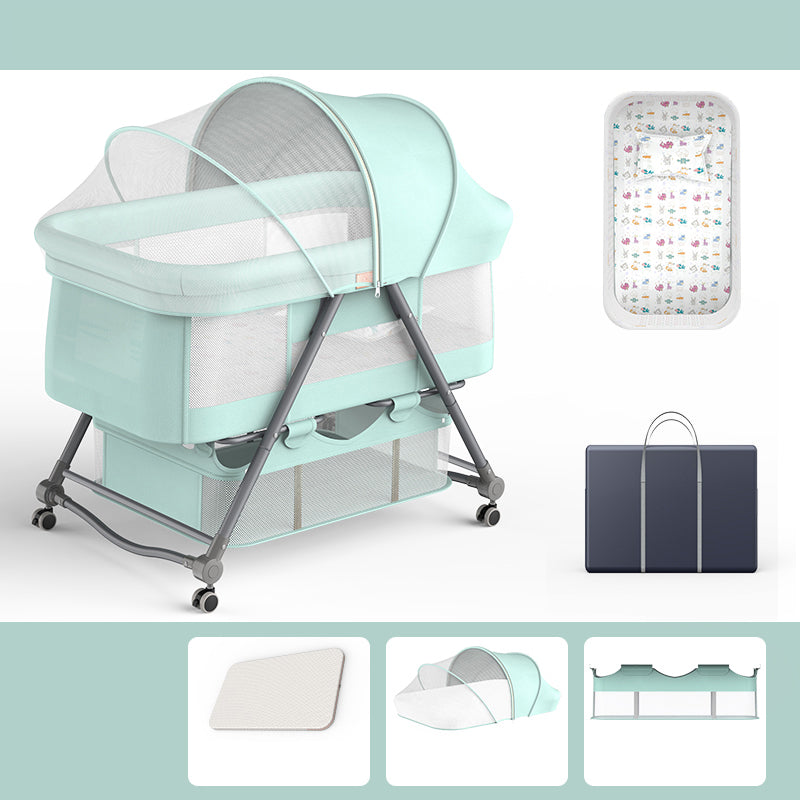 Modern Rocking Metal Crib Cradle Foldable Height Adjustable with Bedding