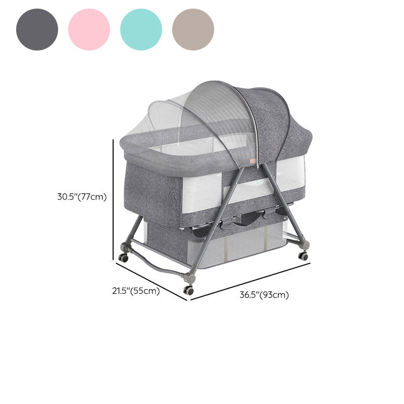 Modern Rocking Metal Crib Cradle Foldable Height Adjustable with Bedding