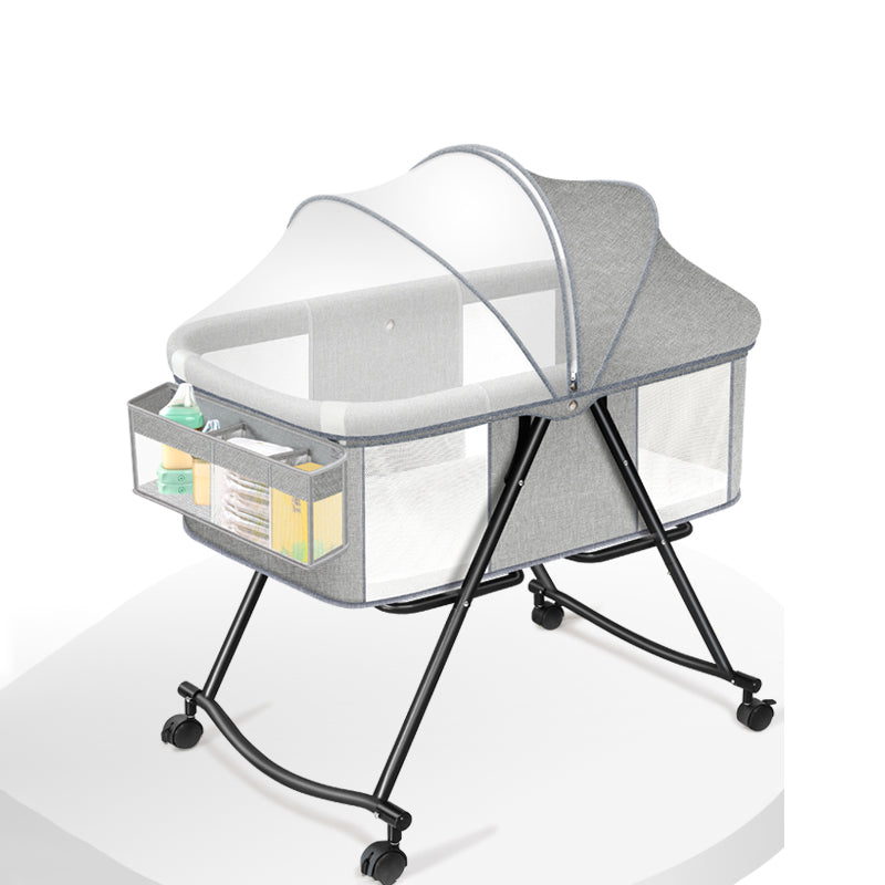 Modern Rocking Metal Gliding Height Adjustable Crib Cradle with Pad