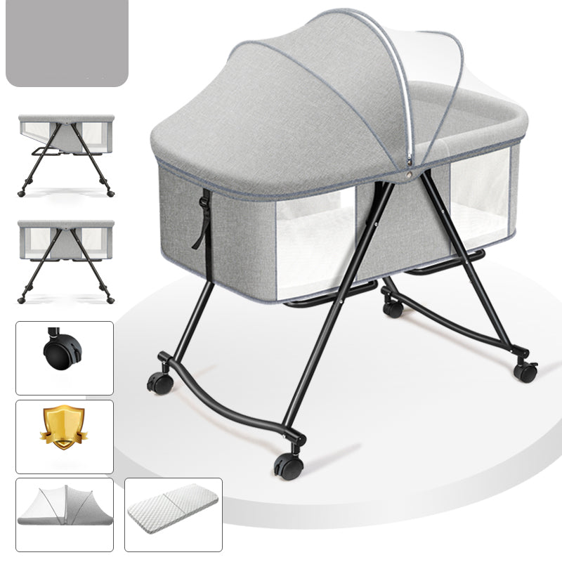 Modern Rocking Metal Gliding Height Adjustable Crib Cradle with Pad