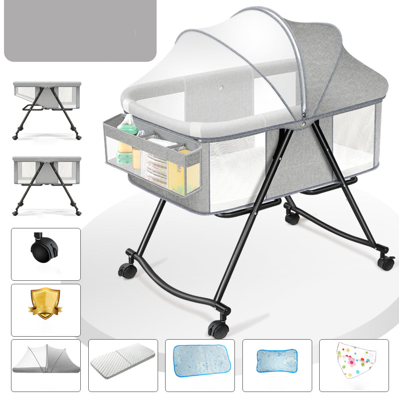 Modern Rocking Metal Gliding Height Adjustable Crib Cradle with Pad