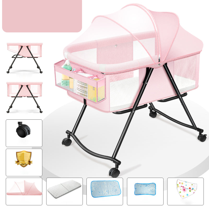 Modern Rocking Metal Gliding Height Adjustable Crib Cradle with Pad