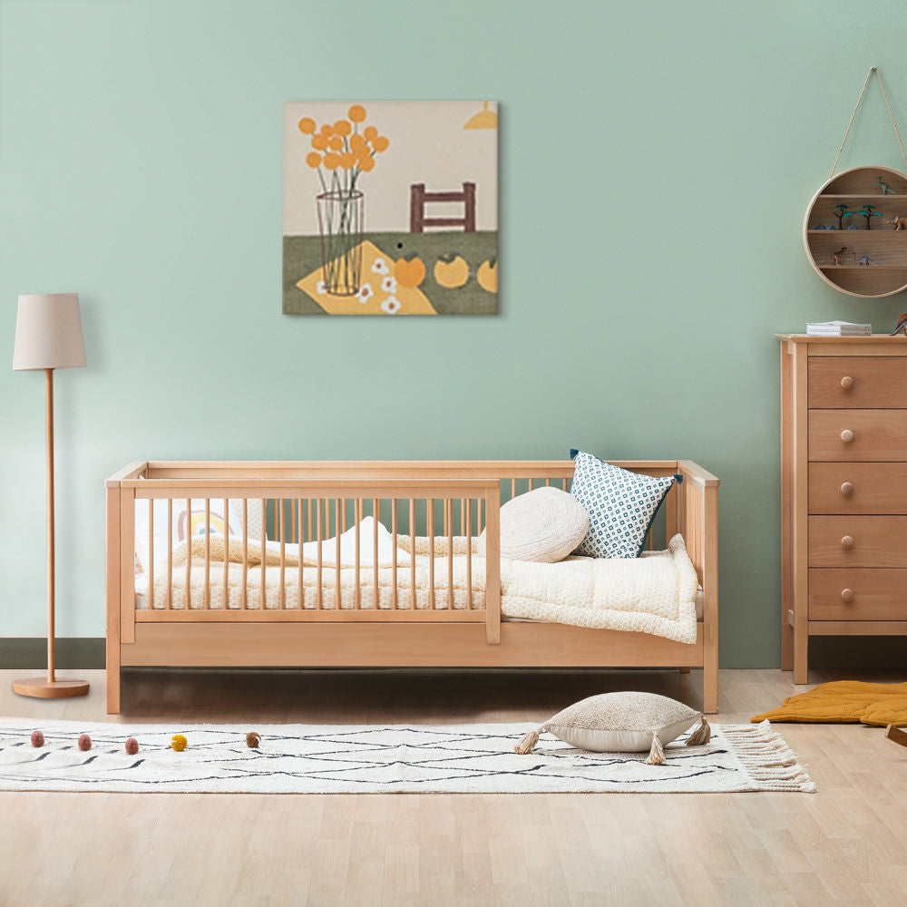 Contemporary Glam Solid Wood Nursery Crib Washed Natural with Guardrail