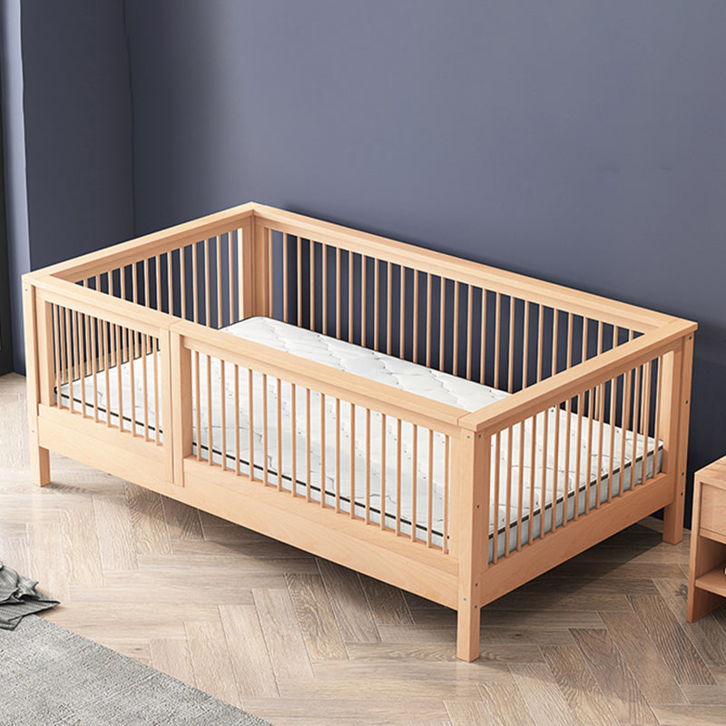 Contemporary Glam Solid Wood Nursery Crib Washed Natural with Guardrail