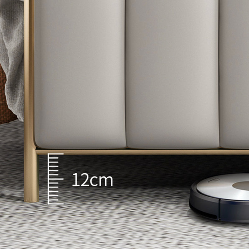 Glam Standard Bed Upholstered Headboard Solid Wood Beige Panel Bed