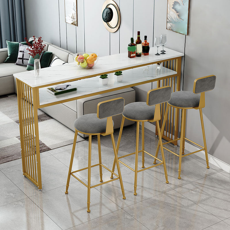 Rectangle Bar Pub Table Set 1/3/4/5 Pcs Metal and Wood Bar Table and Upholstered Stools