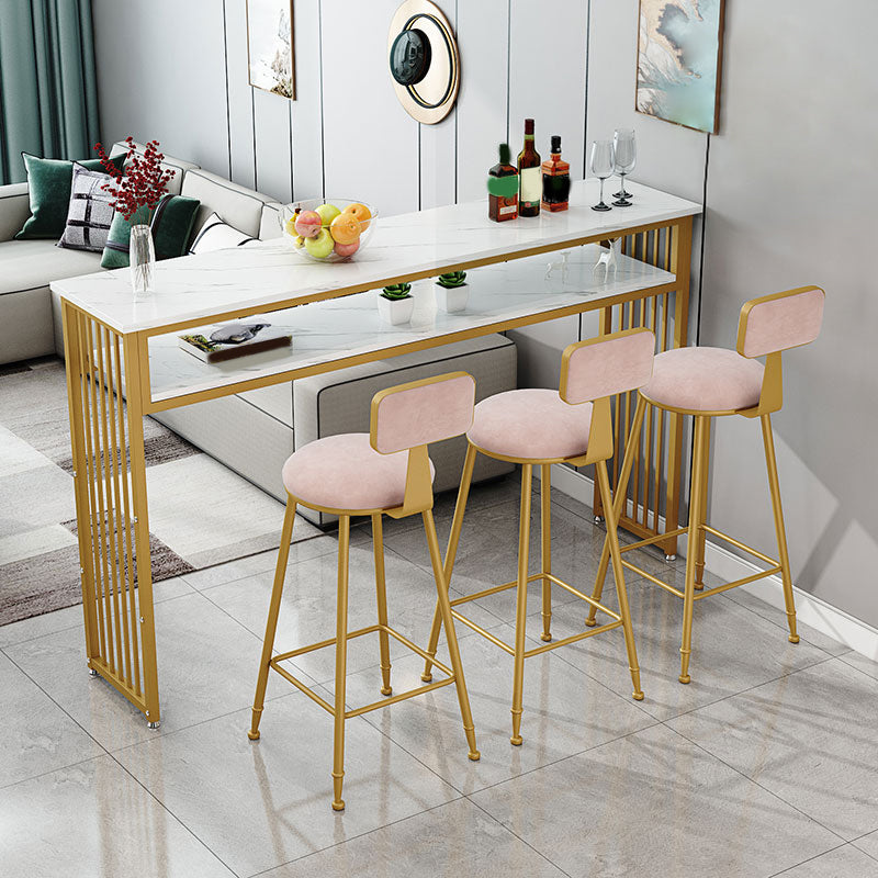 Rectangle Bar Pub Table Set 1/3/4/5 Pcs Metal and Wood Bar Table and Upholstered Stools