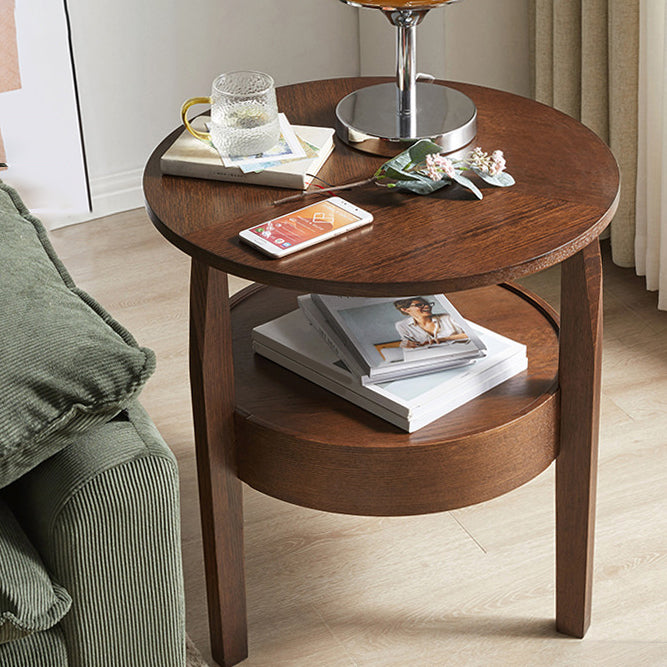 Solid Wood Side Table Modern Style Round Storage Patio Table
