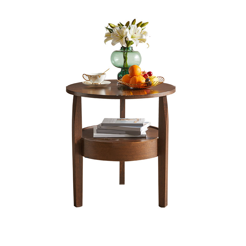 Solid Wood Side Table Modern Style Round Storage Patio Table
