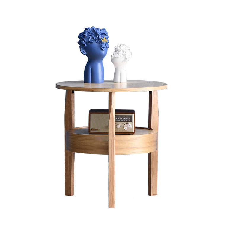 Solid Wood Side Table Modern Style Round Storage Patio Table