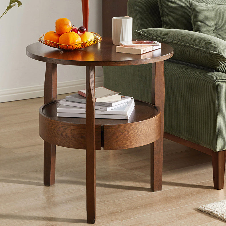 Solid Wood Side Table Modern Style Round Storage Patio Table