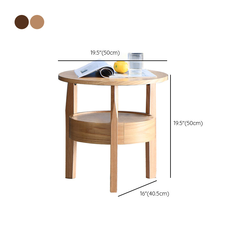 Solid Wood Side Table Modern Style Round Storage Patio Table