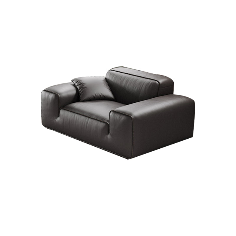 Black Genuine Leather Sectionals 30.7" H Square Arm Sectional Sofa Set