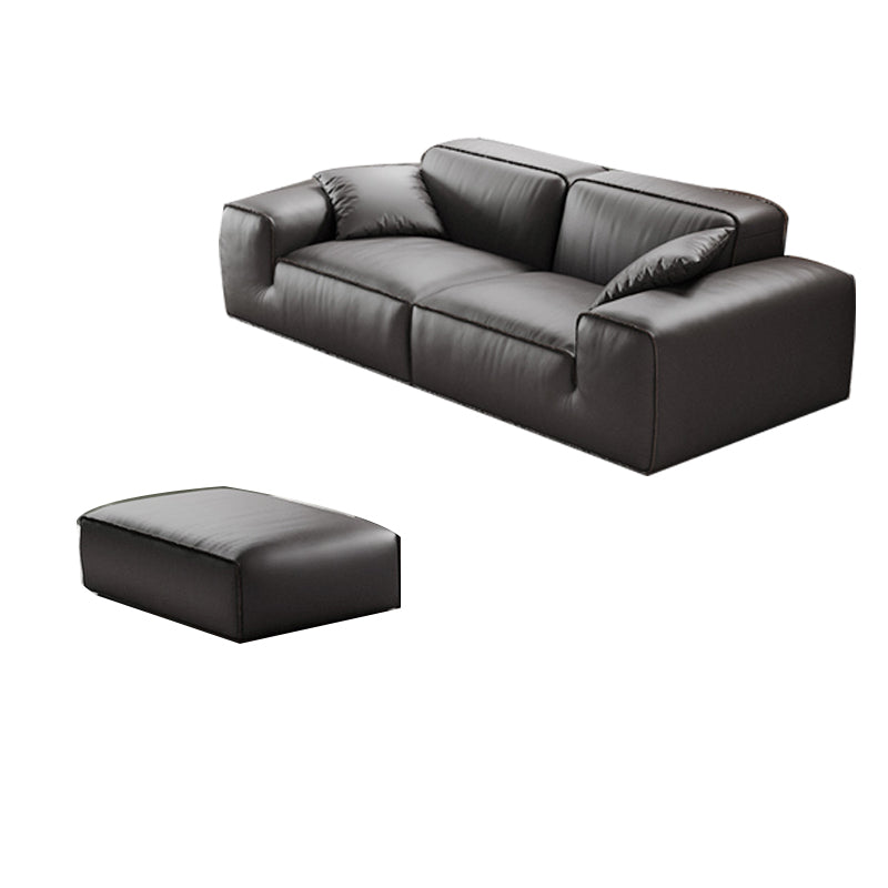 Black Genuine Leather Sectionals 30.7" H Square Arm Sectional Sofa Set
