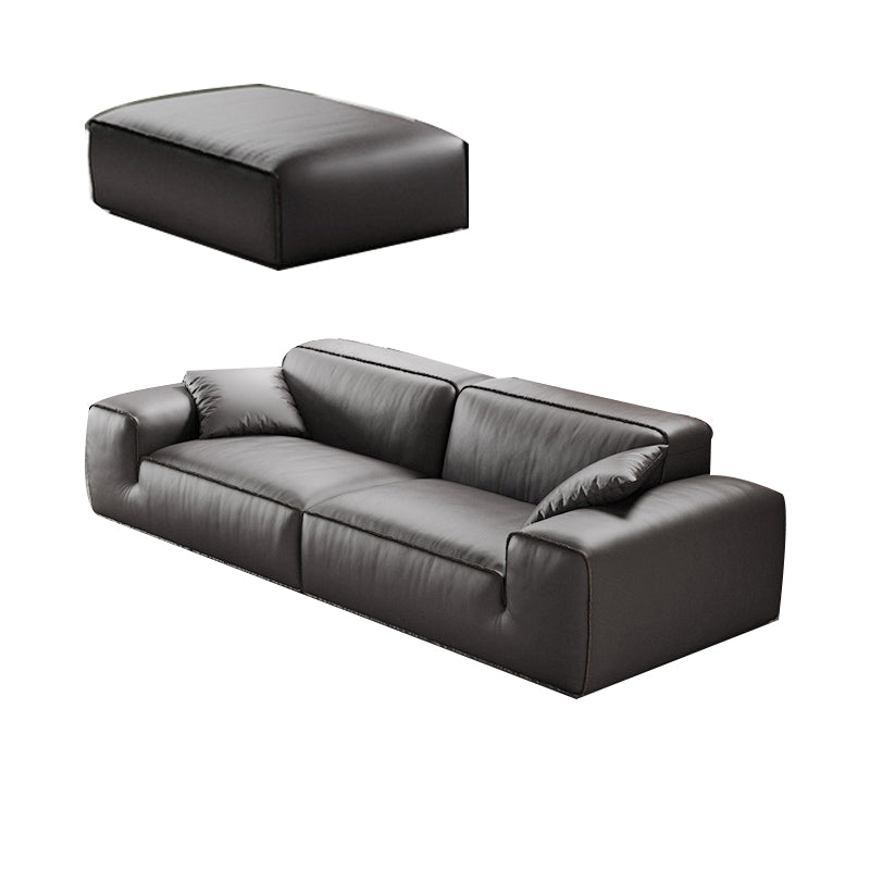 Black Genuine Leather Sectionals 30.7" H Square Arm Sectional Sofa Set