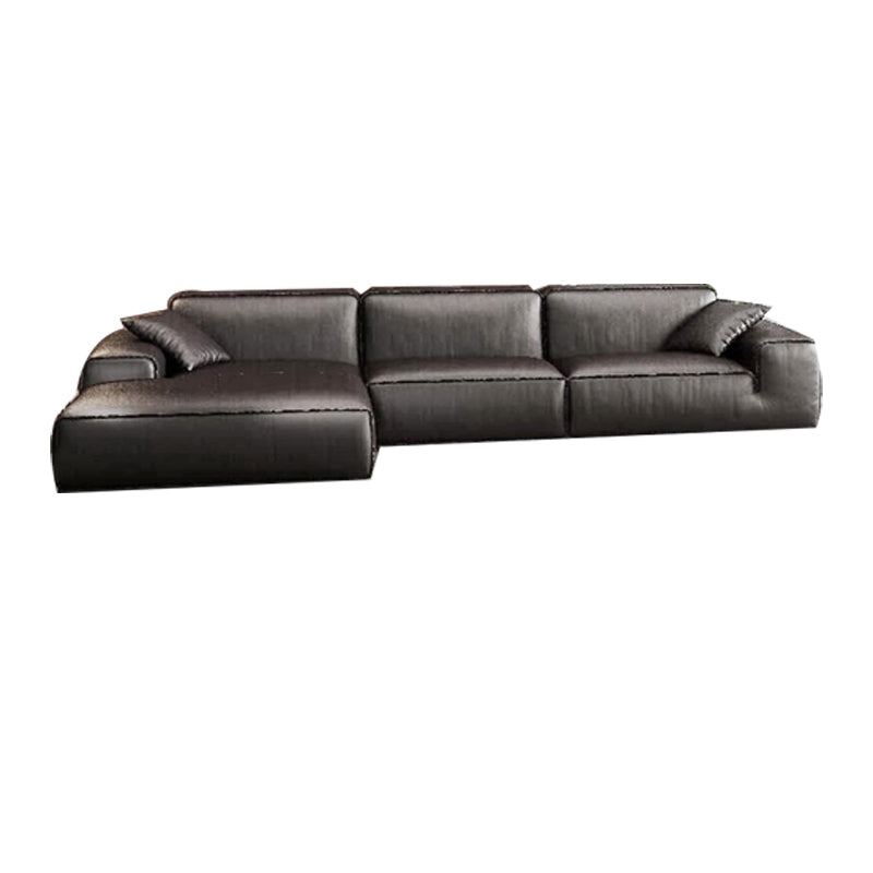 Black Genuine Leather Sectionals 30.7" H Square Arm Sectional Sofa Set