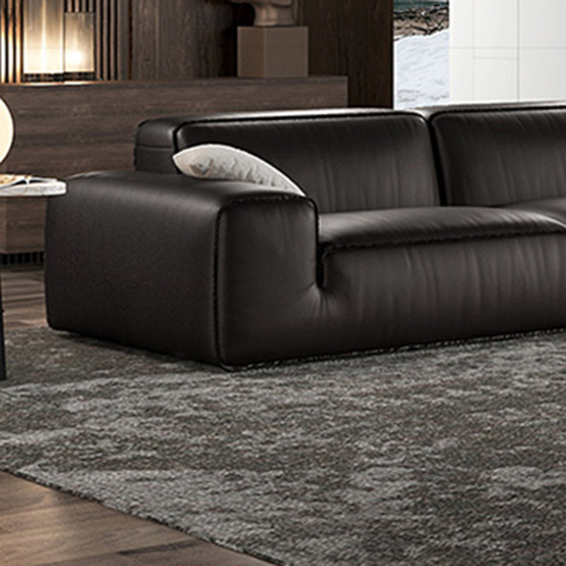 Black Genuine Leather Sectionals 30.7" H Square Arm Sectional Sofa Set
