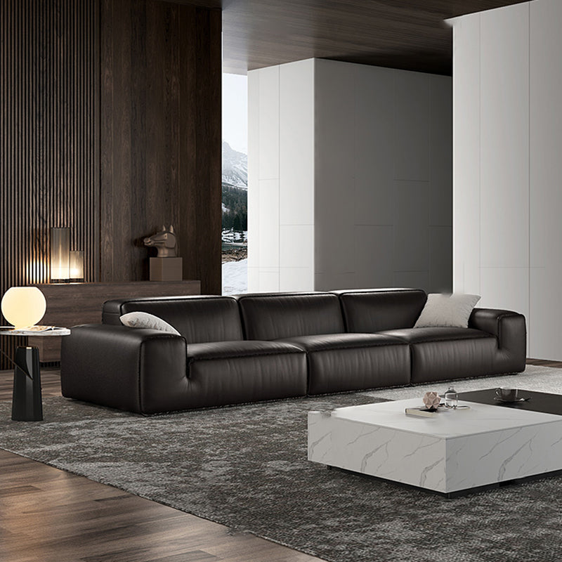 Black Genuine Leather Sectionals 30.7" H Square Arm Sectional Sofa Set