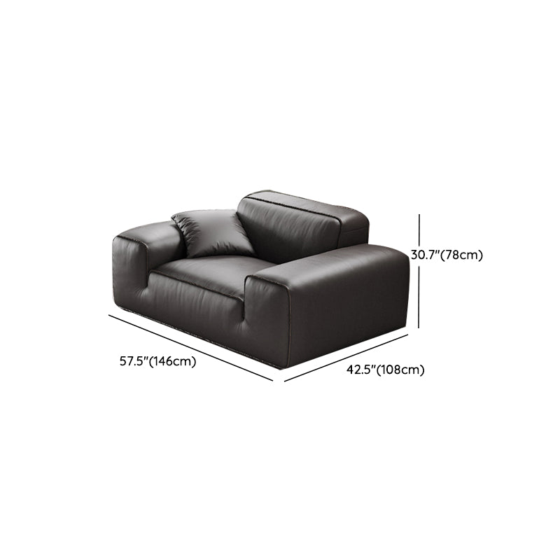 Black Genuine Leather Sectionals 30.7" H Square Arm Sectional Sofa Set