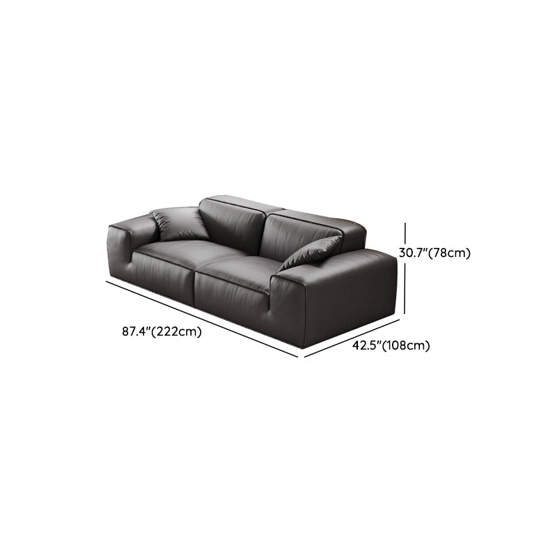 Black Genuine Leather Sectionals 30.7" H Square Arm Sectional Sofa Set