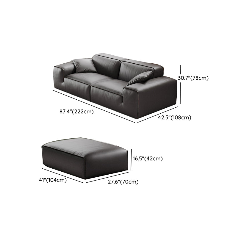 Black Genuine Leather Sectionals 30.7" H Square Arm Sectional Sofa Set