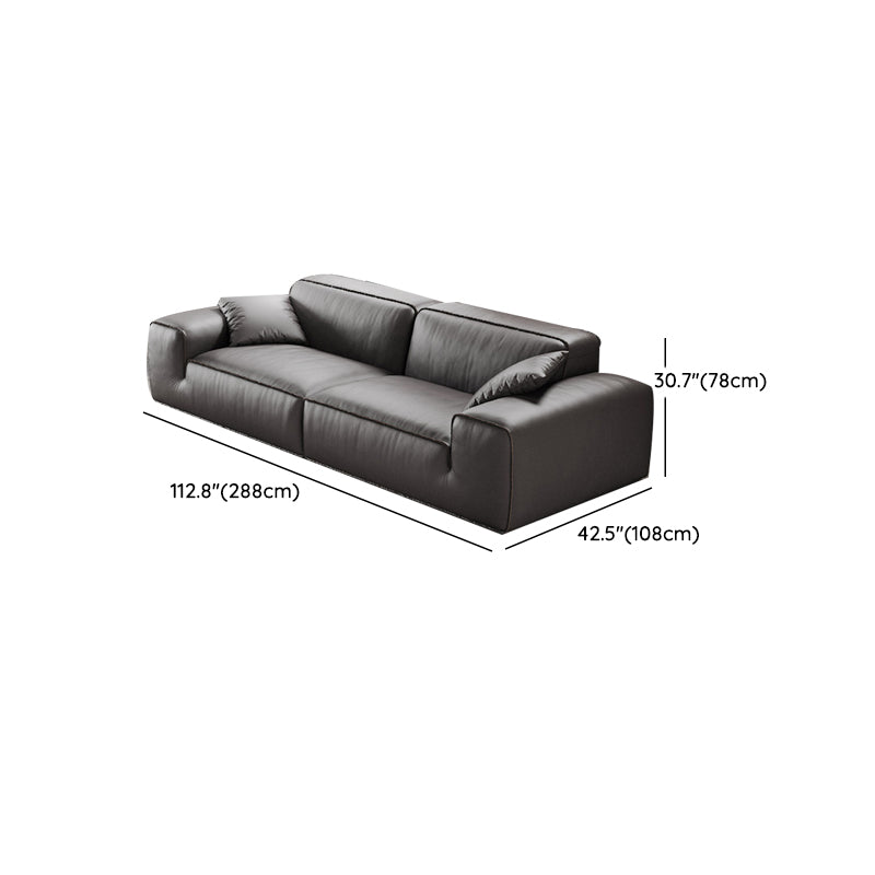 Black Genuine Leather Sectionals 30.7" H Square Arm Sectional Sofa Set