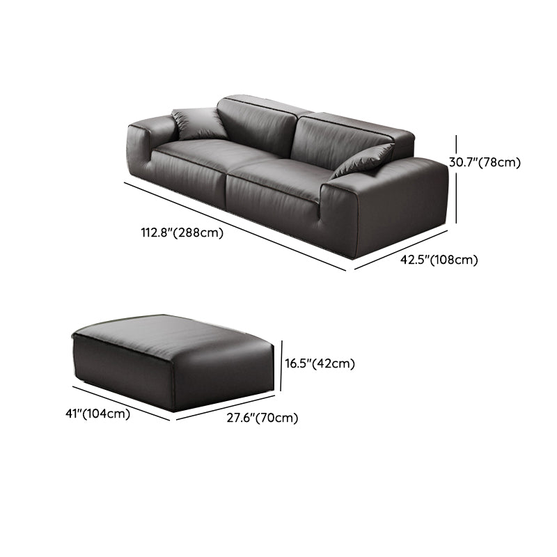 Black Genuine Leather Sectionals 30.7" H Square Arm Sectional Sofa Set