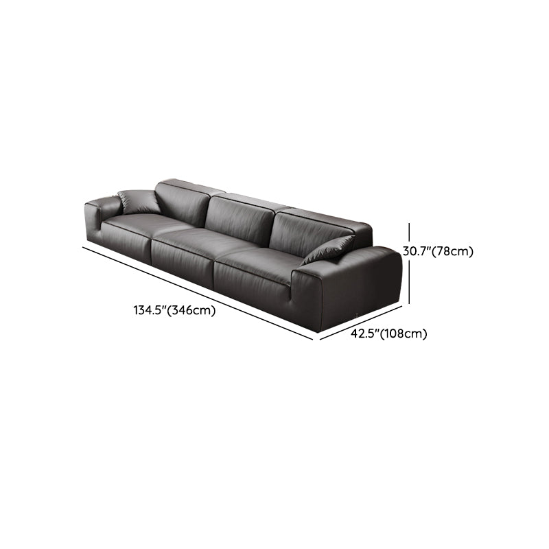 Black Genuine Leather Sectionals 30.7" H Square Arm Sectional Sofa Set