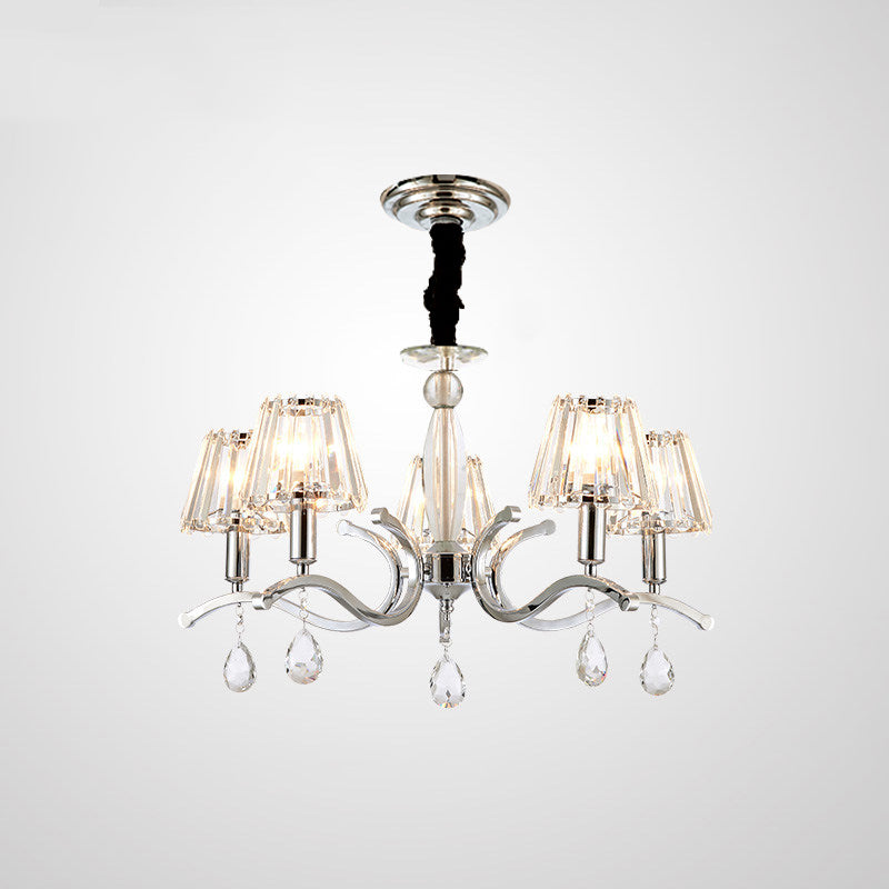 Silber 5/6 Glühbirnen hängende Kronleuchter modernistische Kristall -Tapered Suspension Pendellampe