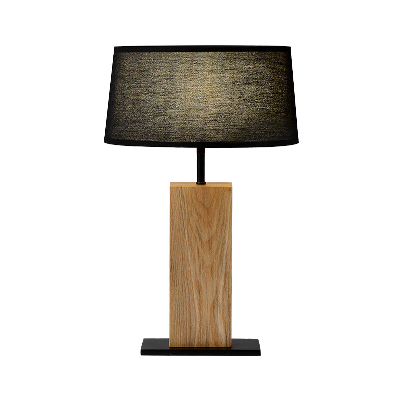 Lumière de nuit ovale noire simple lampe de table en tissu simple avec support en bois rectangulaire pour le salon