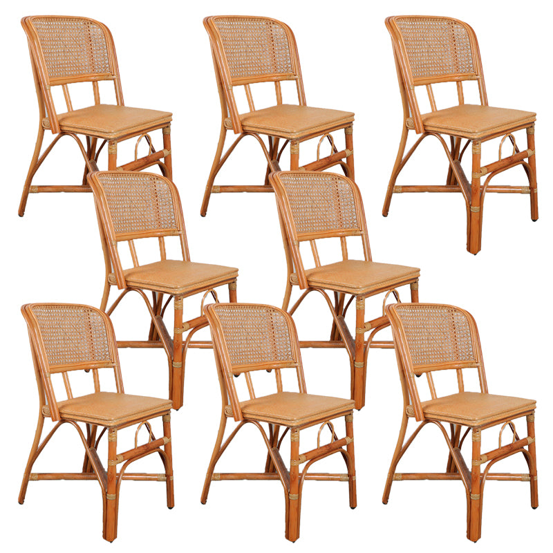 Tropical Natural Patio Dining Chair Rattan Armless Open Back