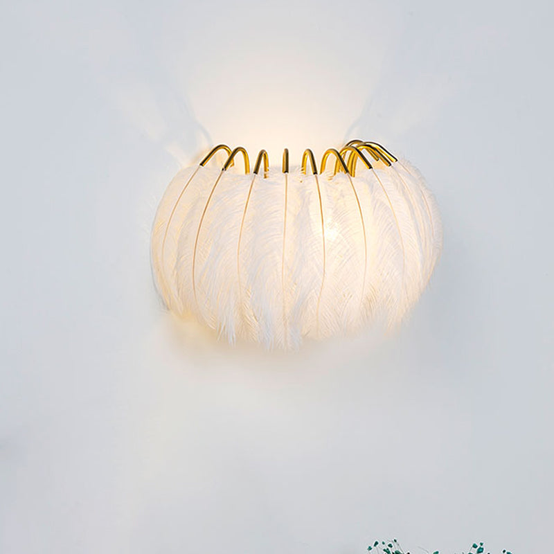 Grijs/witte halfcirkel lampje moderne stijl enkele veren wandverlichtingsideeën voor salon