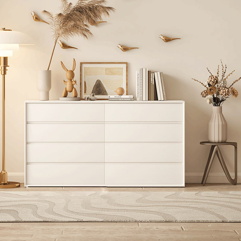Contemporary Horizontal Double Dresser White Wood Storage Dresser with Drawers for Home