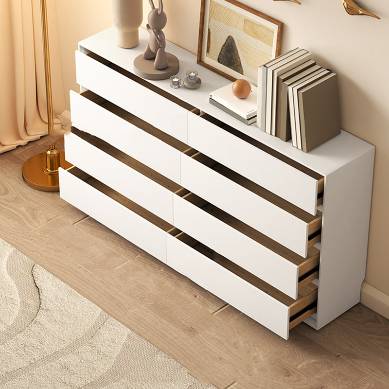 Contemporary Horizontal Double Dresser White Wood Storage Dresser with Drawers for Home