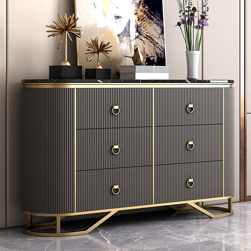 Glam Horizontal Dresser Stone Top Drawers Storage Dresser for Bedroom