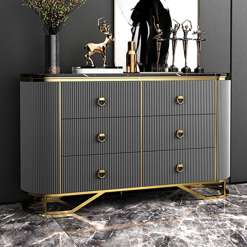 Glam Horizontal Dresser Stone Top Drawers Storage Dresser for Bedroom