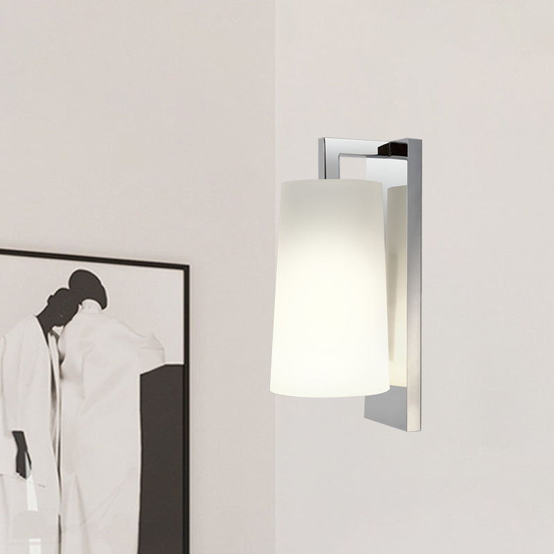 Fabric Tapering Wall Lighting Simplicity 1 Head White Sconce Ideas with Chrome Arm