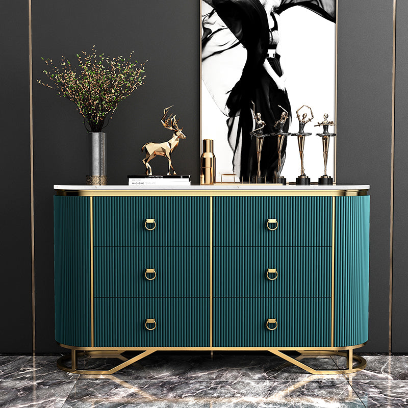 Glam Horizontal Dresser Stone Top Drawers Storage Dresser for Bedroom