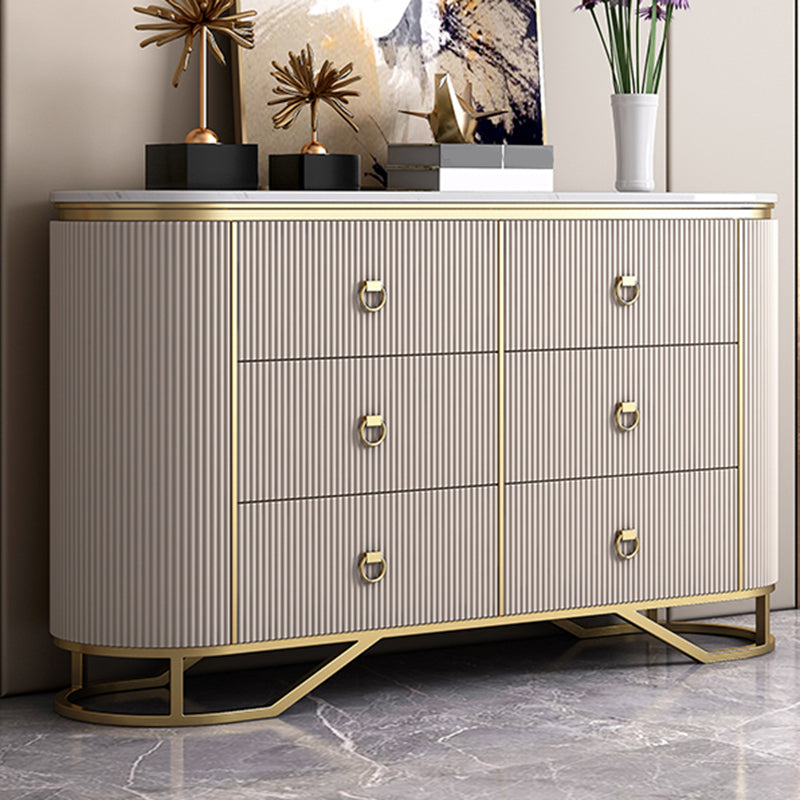 Glam Horizontal Dresser Stone Top Drawers Storage Dresser for Bedroom