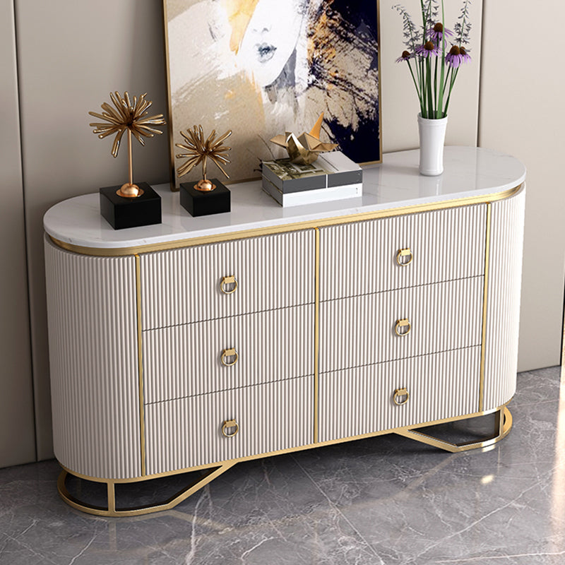 Glam Horizontal Dresser Stone Top Drawers Storage Dresser for Bedroom