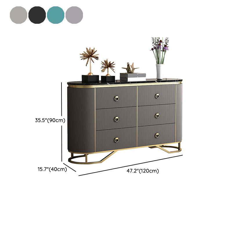 Glam Horizontal Dresser Stone Top Drawers Storage Dresser for Bedroom