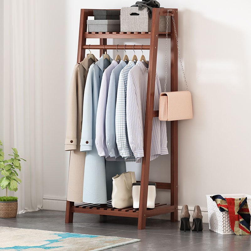 Living Room Coat Rack Wood 56.69 Inch Hall Tree Trapezoid Shape Entryway Kit