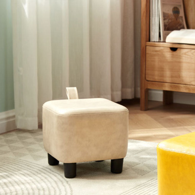 Contemporary Style Footstool Square Leather Foot Stool with 4 Legs
