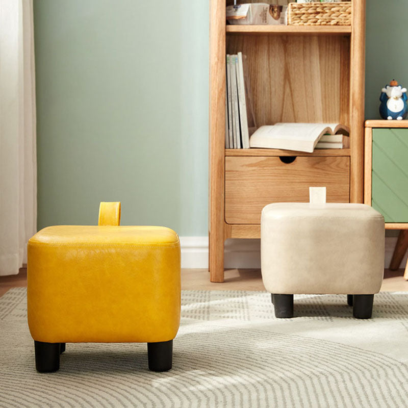 Contemporary Style Footstool Square Leather Foot Stool with 4 Legs