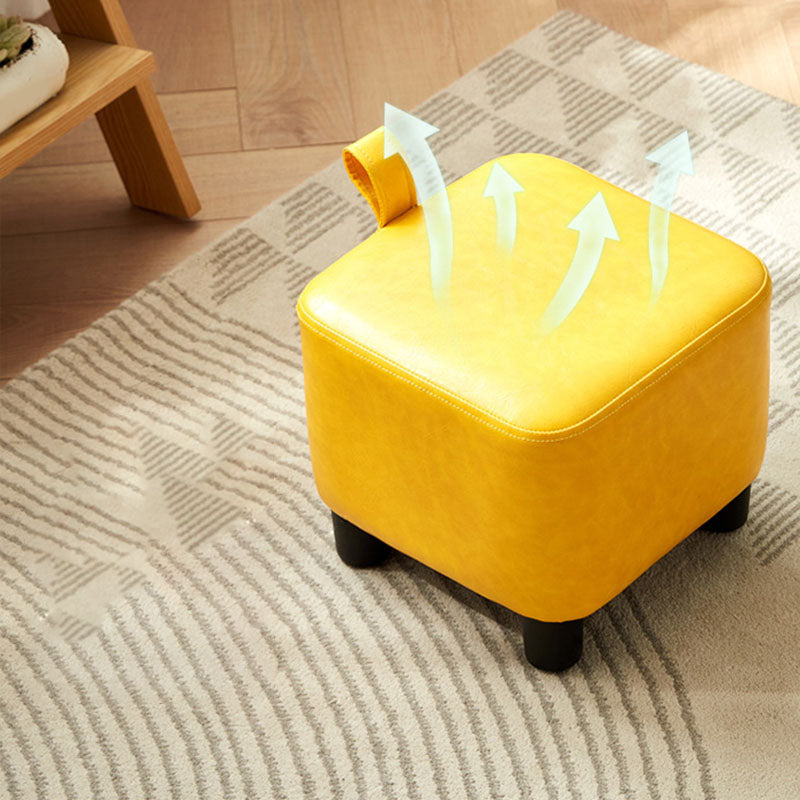 Contemporary Style Footstool Square Leather Foot Stool with 4 Legs