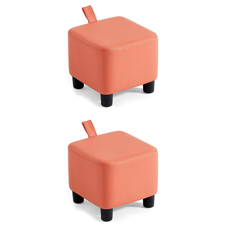 Contemporary Style Footstool Square Leather Foot Stool with 4 Legs